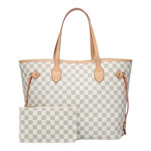 White and Blue Checkered Full Size Tote Purse
